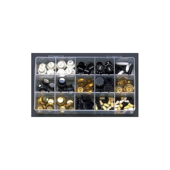 ALL PARTS KBKIT KNOB BOX - 144 KNOBS PLUS THE SECTIONED PLASTIC BOX.