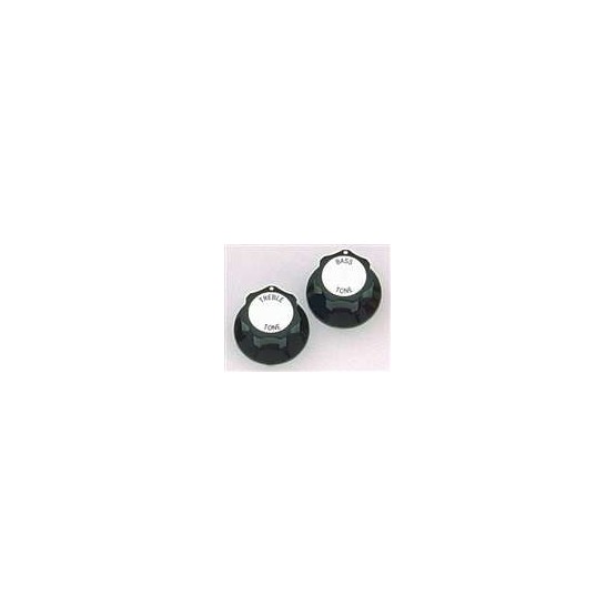 ALL PARTS PK3246023 BLACK TREBLE/BASS TONE KNOBS (2) WITH SILVER TOP FOR RICKENBACKER