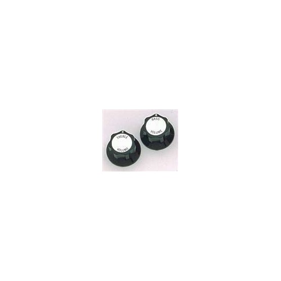 ALL PARTS PK3248023 BLACK TREBLE/BASS VOLUME KNOBS (2) WITH SILVER TOP FOR RICKENBACKER
