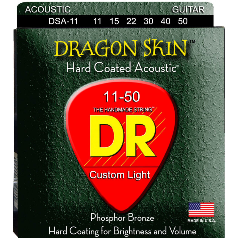 DR STRINGS DSA11 DRAGON SKIN JUEGO CUERDAS GUITARRA ACUSTICA 011-050