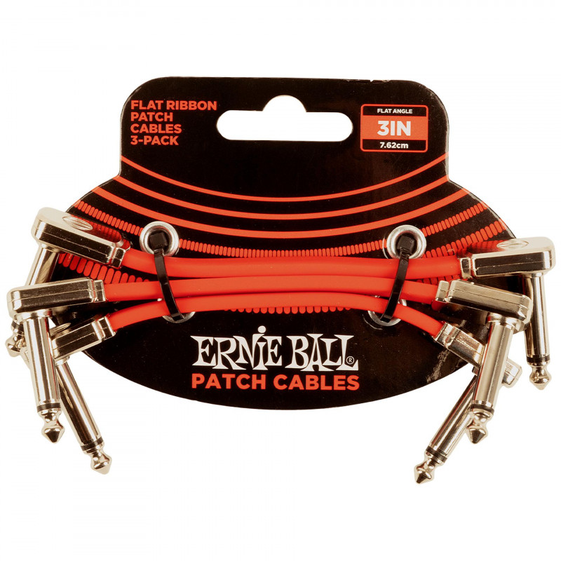 ERNIE BALL EB6401 FLAT RIBBON PACK 3 CABLES PATCH 7.5 CM ROJOS