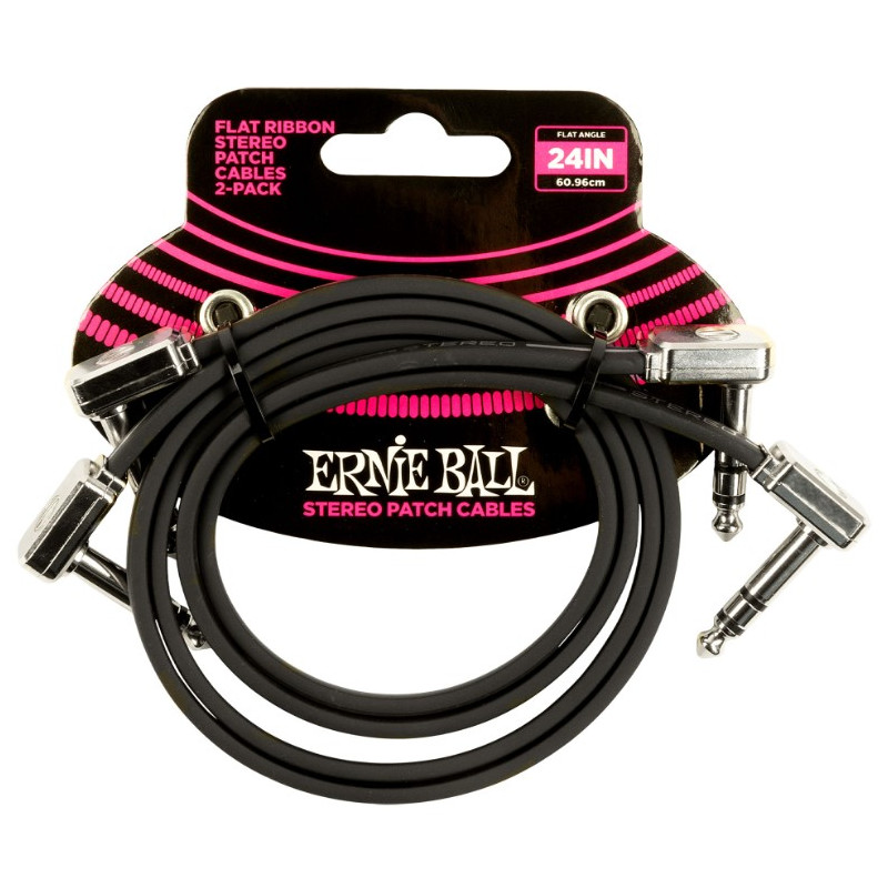ERNIE BALL EB6406 FLAT RIBBON PACK 2 CABLES PATCH 60 CM NEGROS