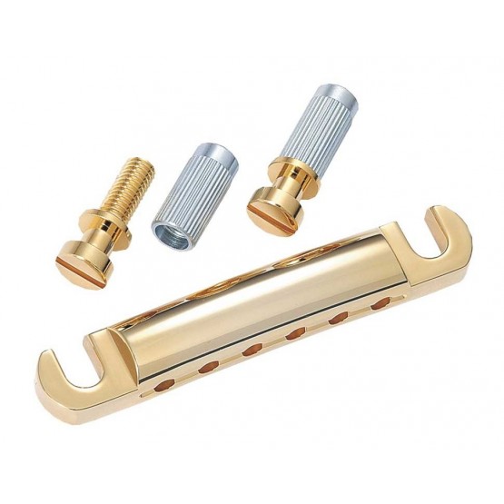 ALL PARTS TP0400002 STOP TAILPIECE WITH USA THREAD STUDS & ANCHORS GOLD 3-1/4 STUD SPACING