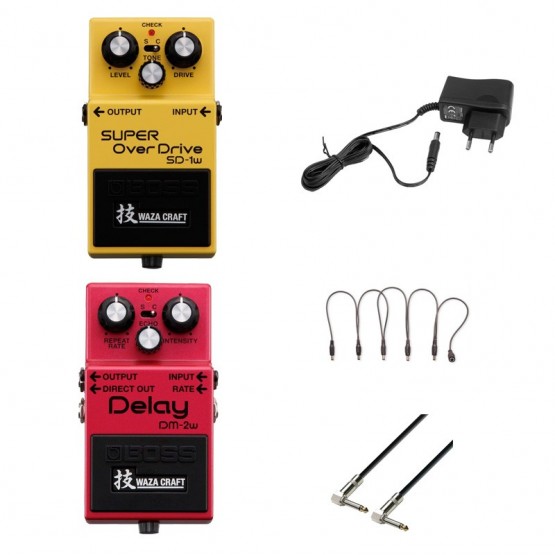 BOSS -PACK- PEDALES WAZA SD1W OVERDRIVE Y DM2W DELAY + ALIMENTADOR Y CABLES